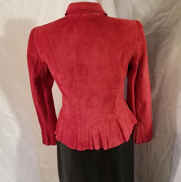 Womens Red Suede Jacket Taylored Size 8 100% Leather Suade Coat - Picture 8 of 8
